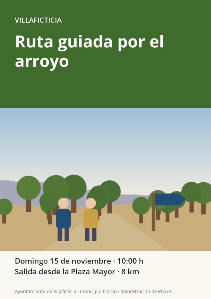 Cartel de la ruta guiada por el arroyo, domingo 15 de noviembre a las 10:00